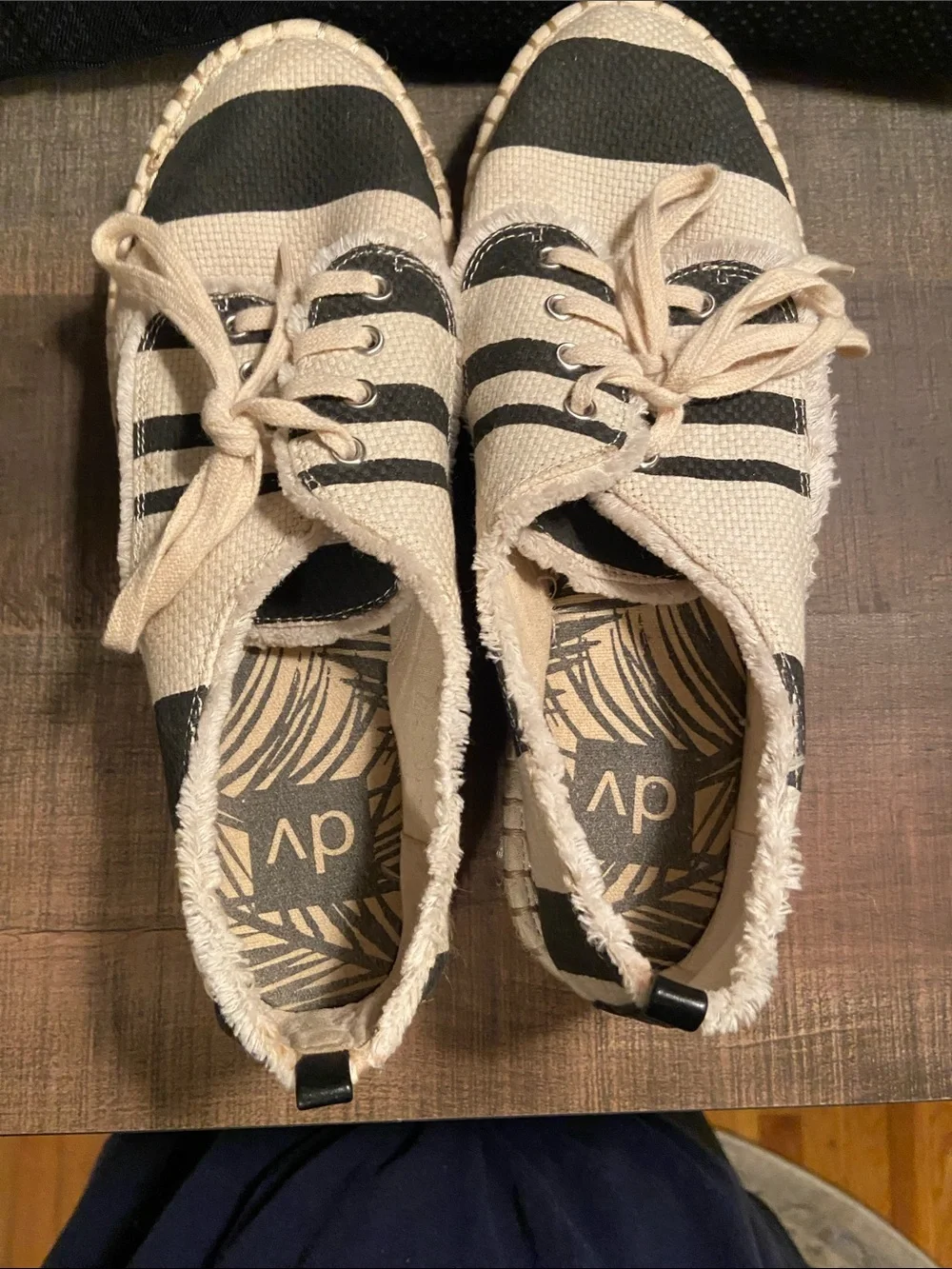 DV by Dolce Vita Beige and Black Canvas Lace-Up Espadrille Sneakers